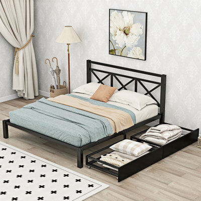 Lit plateforme double avec rangement