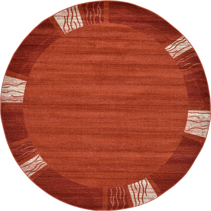 Geometric Terracotta Area Rug, Round 7'10" x 7'10"