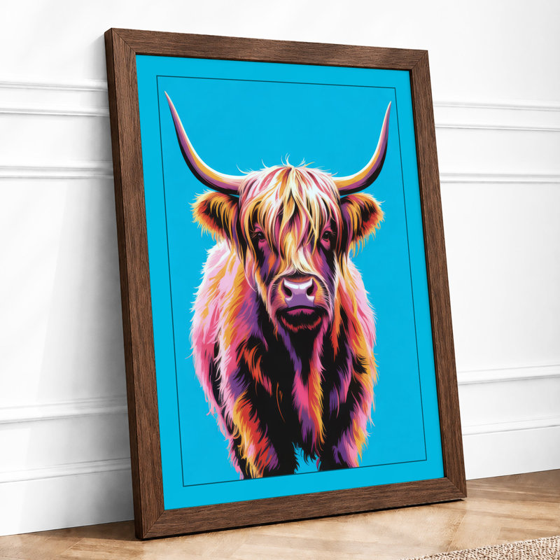 Highland Cattle Head Modern - Framed Print, Walnut, A4 - 29.7 x 21.0 cm