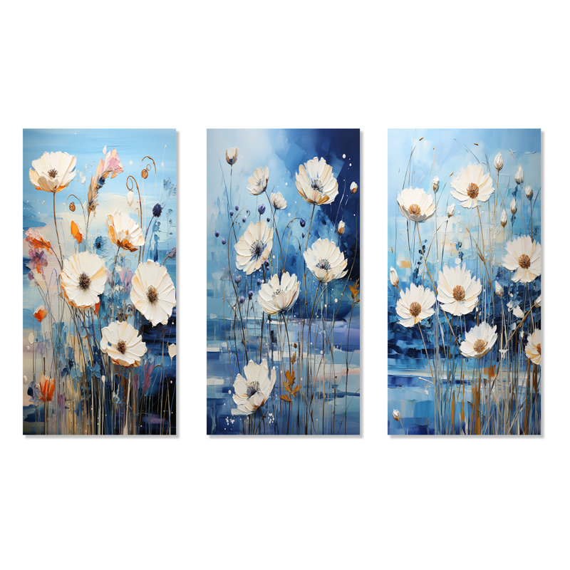«Blue Cornflower Melody - Cornflowers», ensemble de 4 reproductions d'art sur toile, H 40 po x l 60 po, Toile tendue