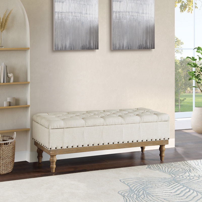 Banc de rangement rembourré en polyester Coleene, Lin