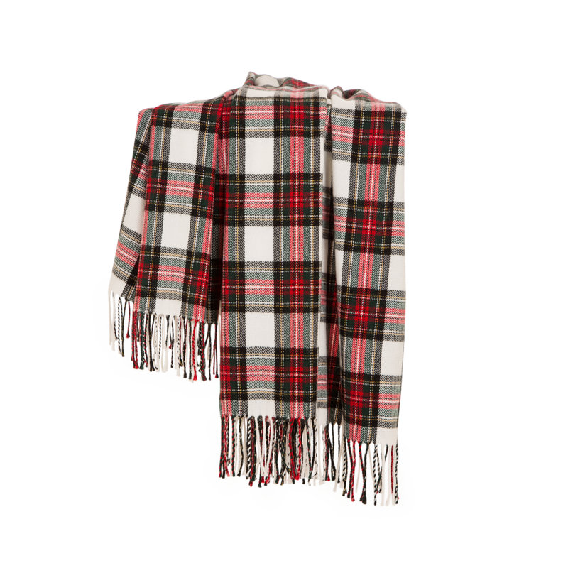 Red and White Plaid Acrylic Fringe Throw Blanket
