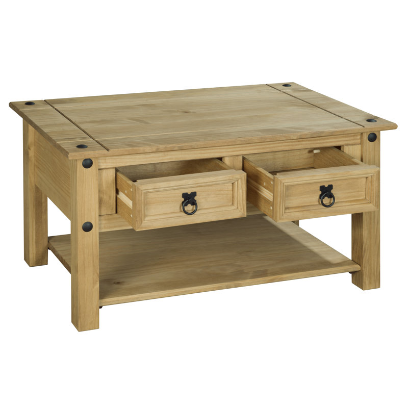 Coffee Table with Storage 2 Drawer Solid