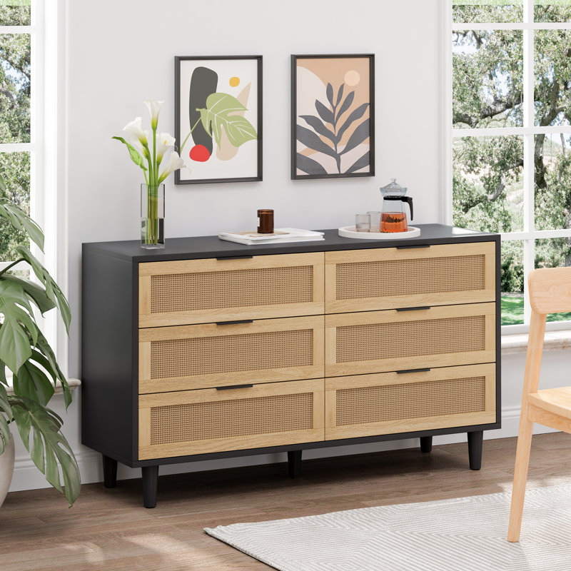 Commode double 6 tiroirs Eskil, Noir, 29.53"H x 51.18"W x 15.75"D