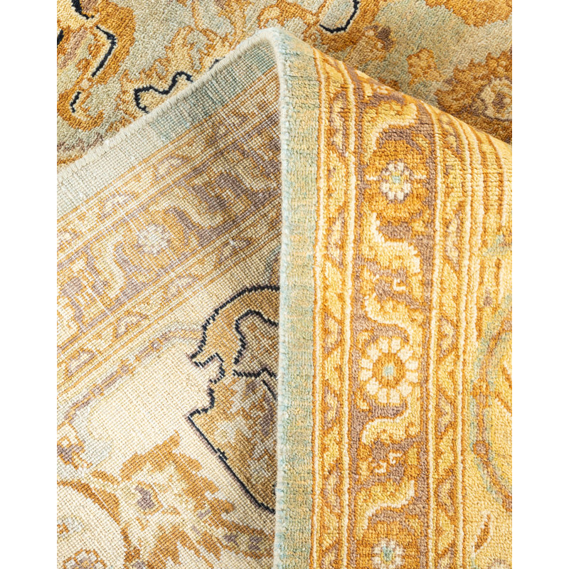Tapis bleu clair en laine noué à la main de conception unique 7 pi 10 po x 10 pi 6 po Denyell