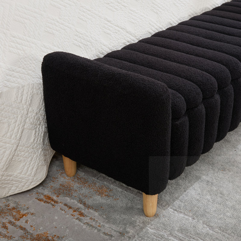 Banc capitonné avec accoudoirs et rangement, Noir