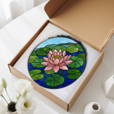 12"H Water Lily Stained Glass Window Panel