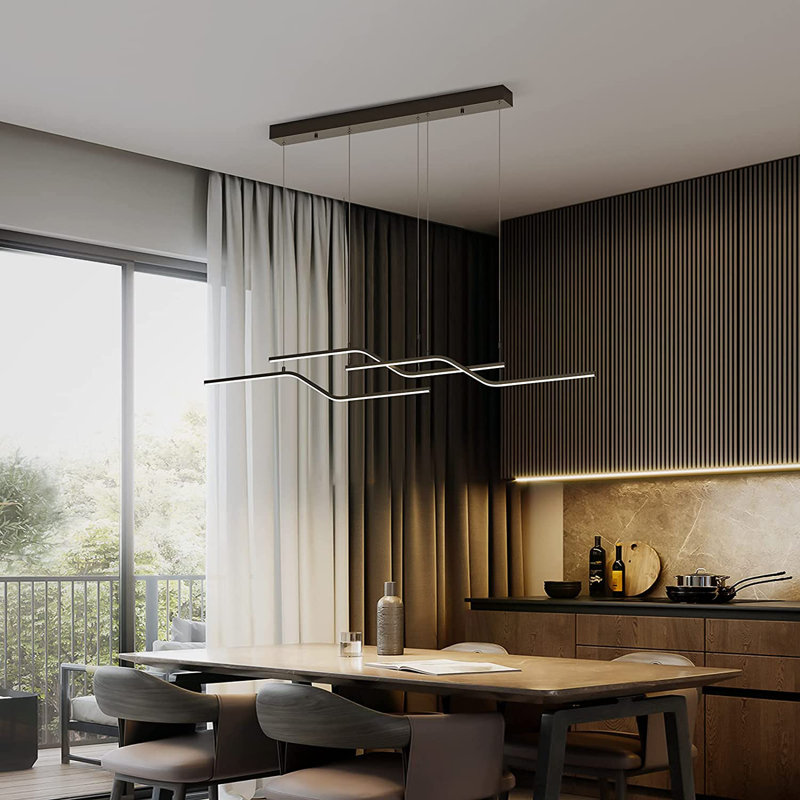 Lorisa 3-Light Kitchen Island Linear LED Pendant With Remote, Black
