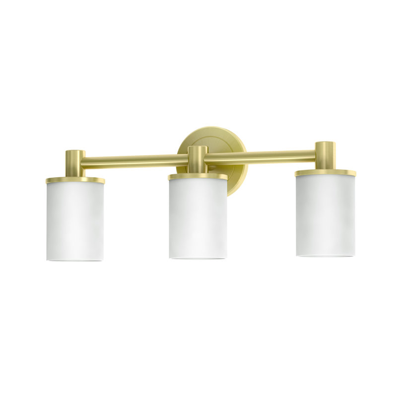 Latitude II Wall Mounted 3-Light Fixture with Frosted Shades / Triple Sconce, Bright Brushed Brass