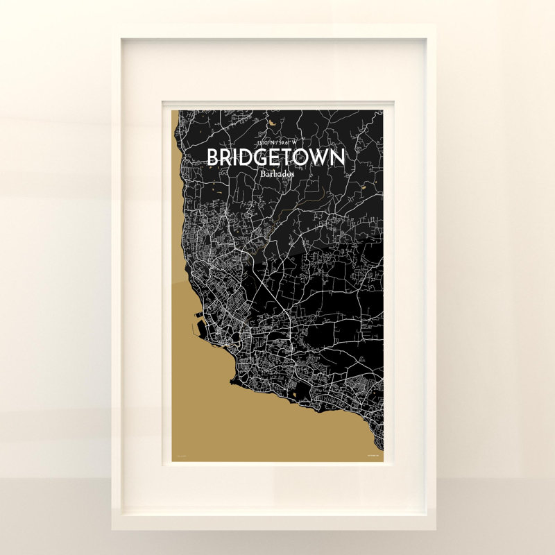 «Bridgetown City Map», impression, H 17 po x l 11 po, Noir et or