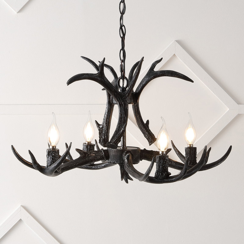 Rohrbach Candle Style Wagon Wheel Chandelier, Black, 14.5" H x 26" W x 26" D