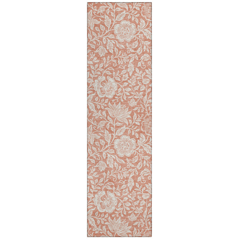Tapis floral intérieur / extérieur lavable à la machine Chantille ACN2572, Saumon, Tapis de couloir 2 pi 3 po x 7 pi 6 po