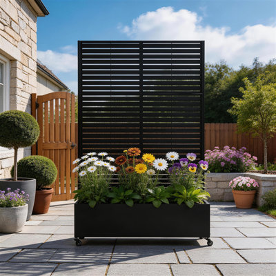 Delaney Metal Planter Box with Trellis and Wheels