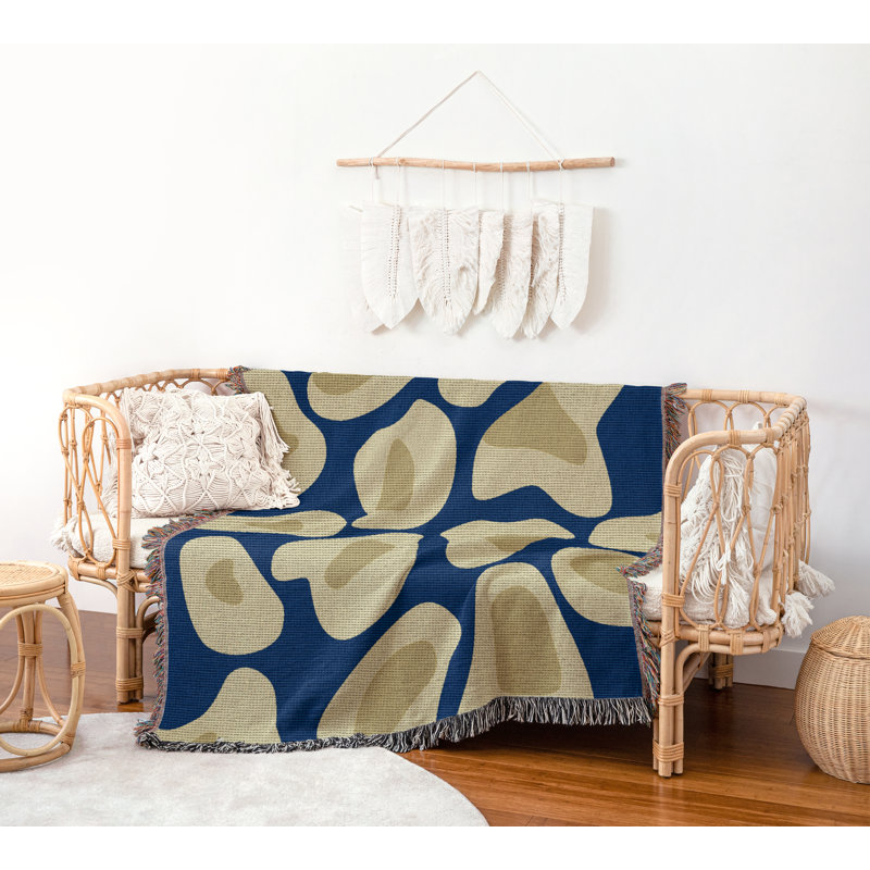 Jeté en coton à imprimé léopard, 50 x 70, Bleu marine Jaune terne