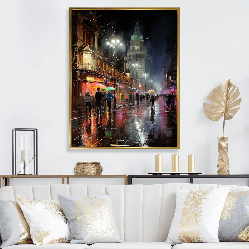 Art urbain jaune, art urbain de Broadway, Cadre flottant doré, H 44 po x l 34 po x P 1,5 po