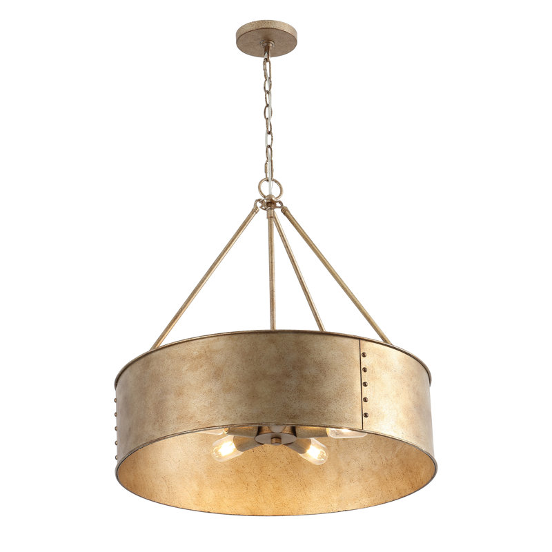 24" 5-light Distressed Metal Drum Chandelier, Gold