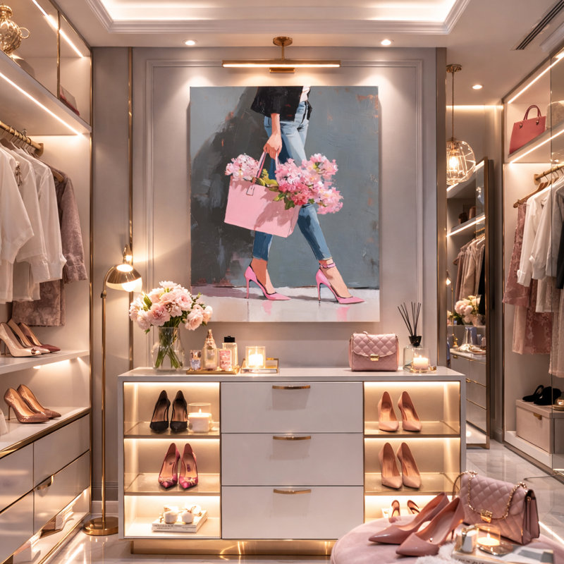 «Pink Bloom Walk», art mural sur toile tendue, L 12 po x H 16 po x P 1 po