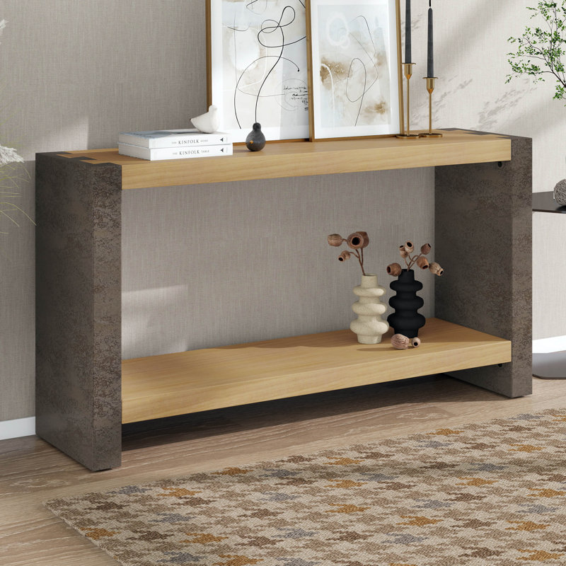 Console avec menuiserie à queue d'aronde et tablette inférieure, tables de canapé industrielles rétro avec placage de bois vieilli