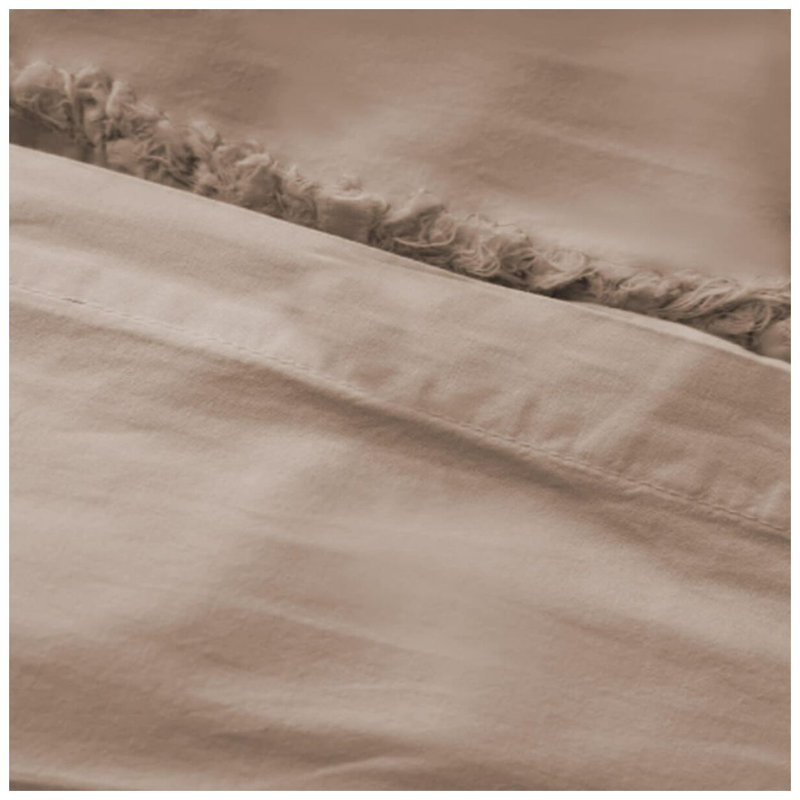 400TC Cotton Sateen Solid Fringe Duvet Cover Set, Taupe