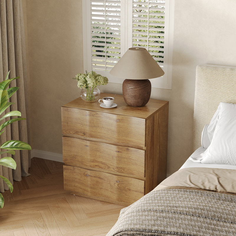 Modern Farmhouse Brown Nightstand With 3 Drawers, Individual