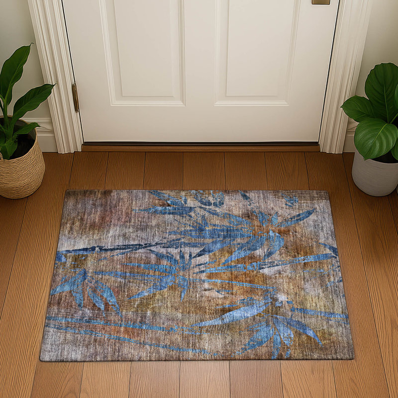Premium Machine Washable Mayfield AMF2222 Botanical Rug, 1'8" x 2'6", Brown