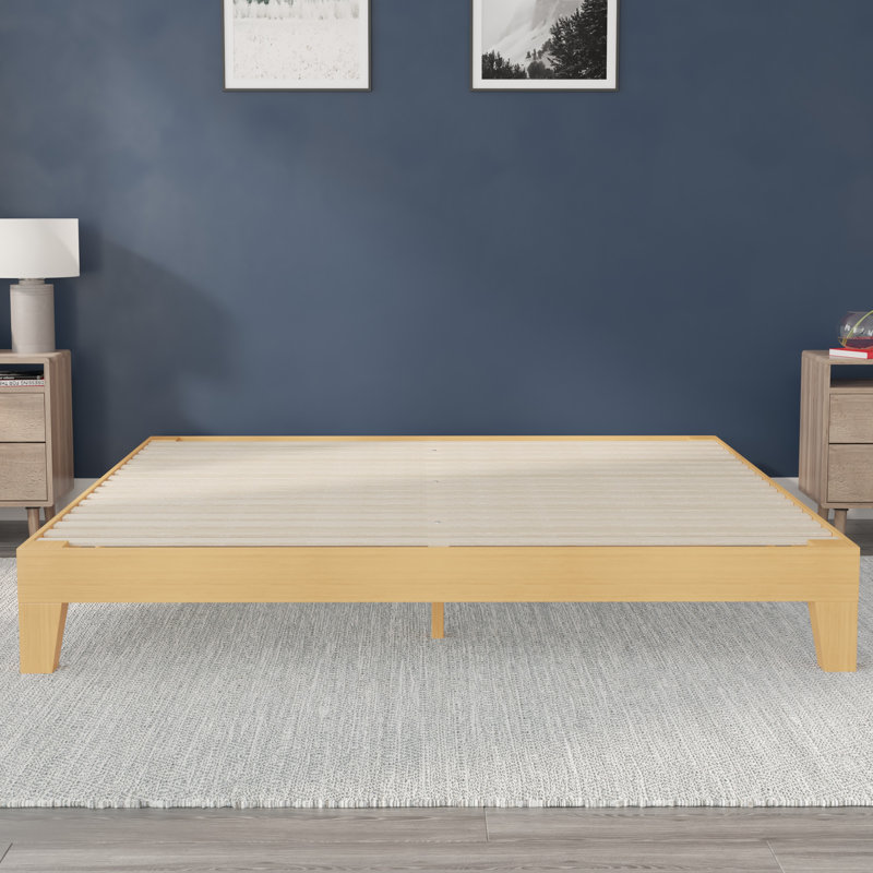 Platform Bed with Wooden Support Slats, No Box Spring Required, King, Natural