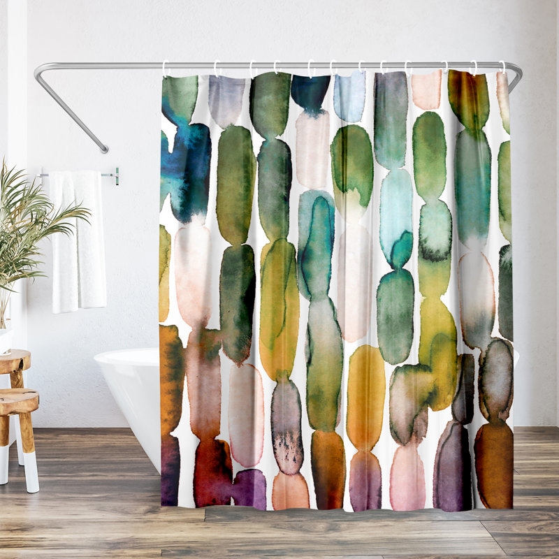 Americanflat 71x74 Shower Curtain - Abstract Design - Watercolor Strokes by Lisa Nohren, Green/Orange/Purple