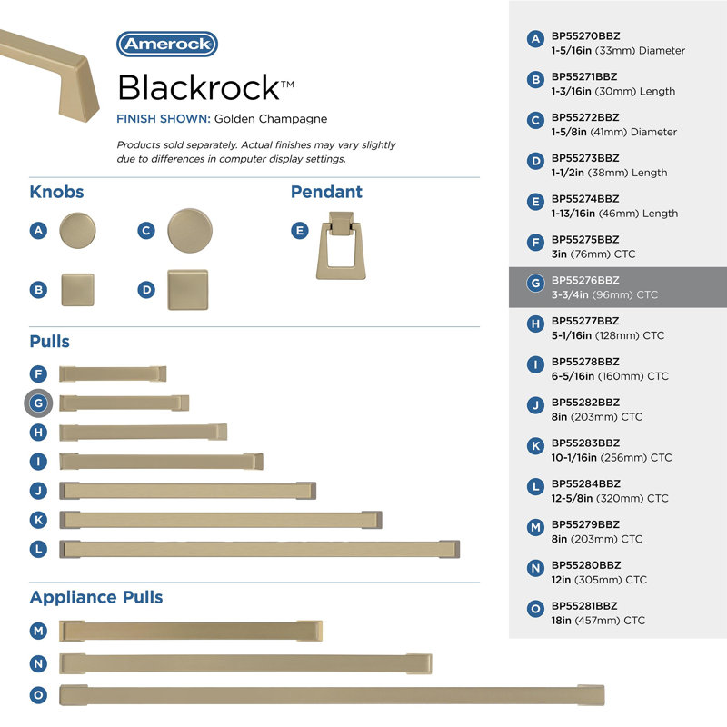 Poignée barre Blackrock, 3 3/4", Champagne doré