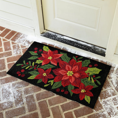 Previlon Poinsettia 42 in. x 24 in. Non-Slip Outdoor Door Mat