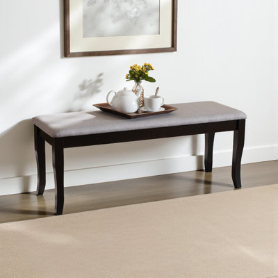 Banc Lounsford en tissu d'ameublement gris et bois brun foncé, H 18,9 po x l 47,8 po x P 16,1 po