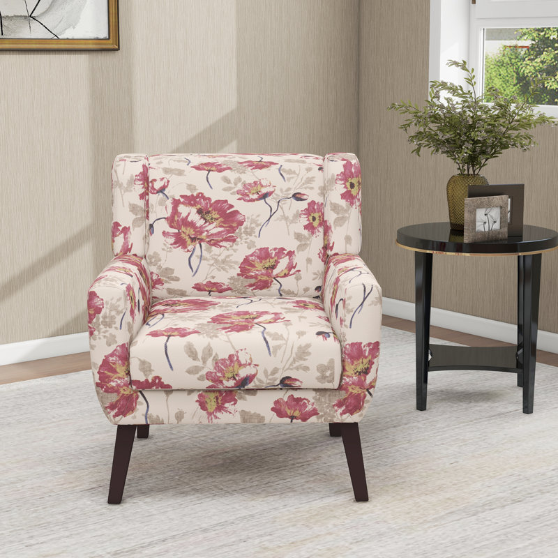Jaqueze 73.4 Cm Wide Tufted Armchair, White/Pink Linen Blend