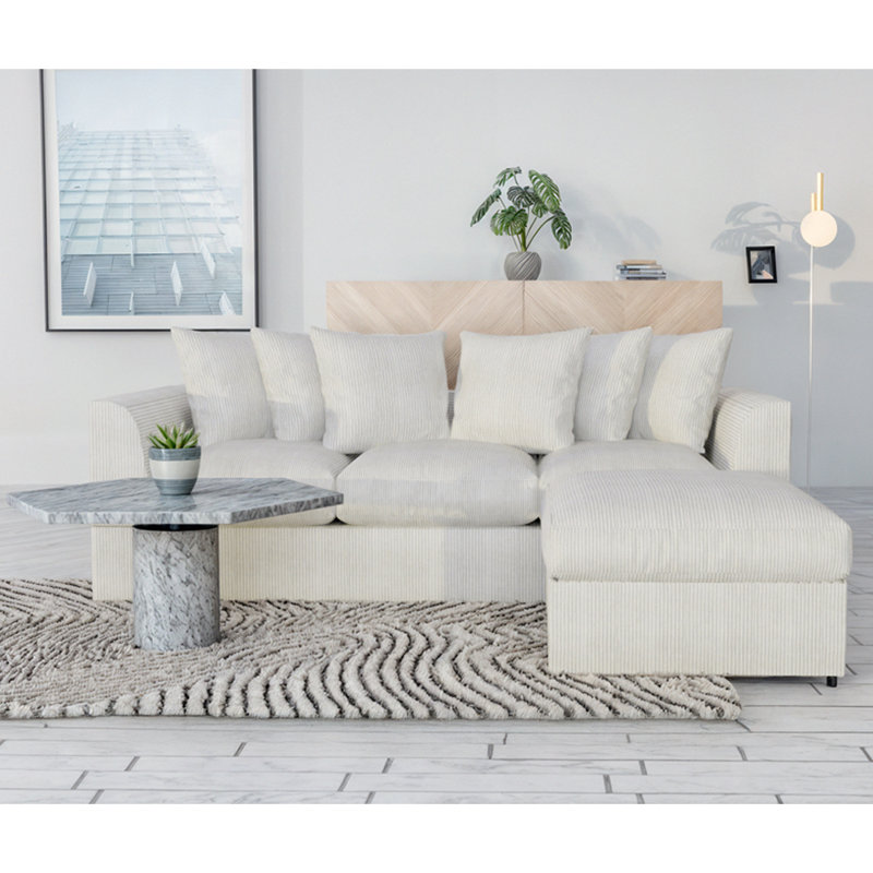 Bergwall 3 Seater Corduroy Sofa & Chaise, Beige