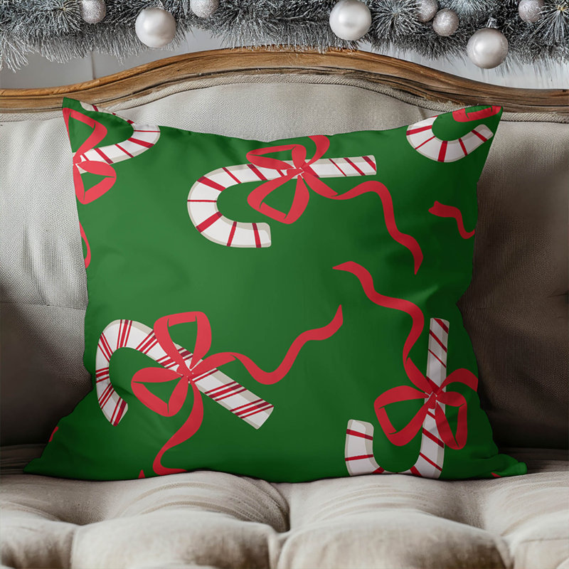Coussin décoratif Candycanes & Bows, Vert, H 20 po x l 20 po