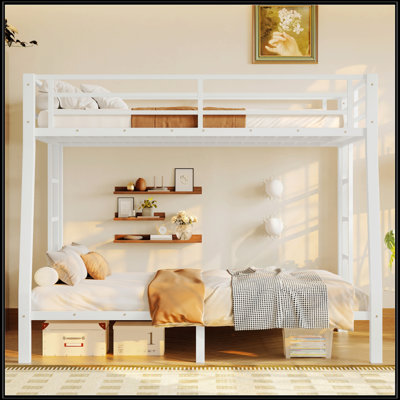 Lit superposé au dessus d'un grand lit double en métal pour les adolescents et les adultes, peu encombrant, réduit le bruit, pas besoin de sommier tapissier