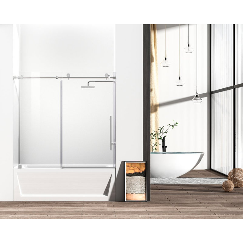 55.47" - 60" W x 60" H Single Sliding Frameless Tub Door, Chrome