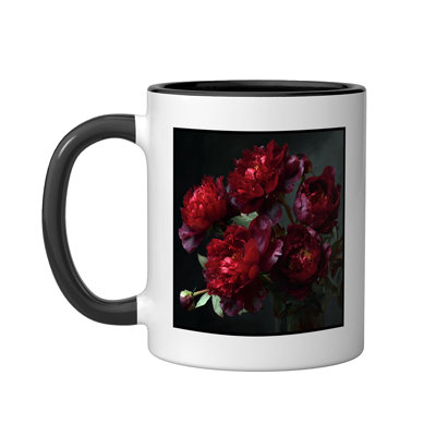 Dark Red Peonies Ceramic Mug, 11oz