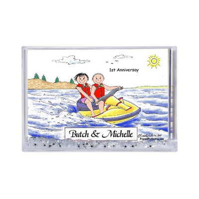 Personalized Jet Ski Riding Couple MINI Snow Globe Frame Gift