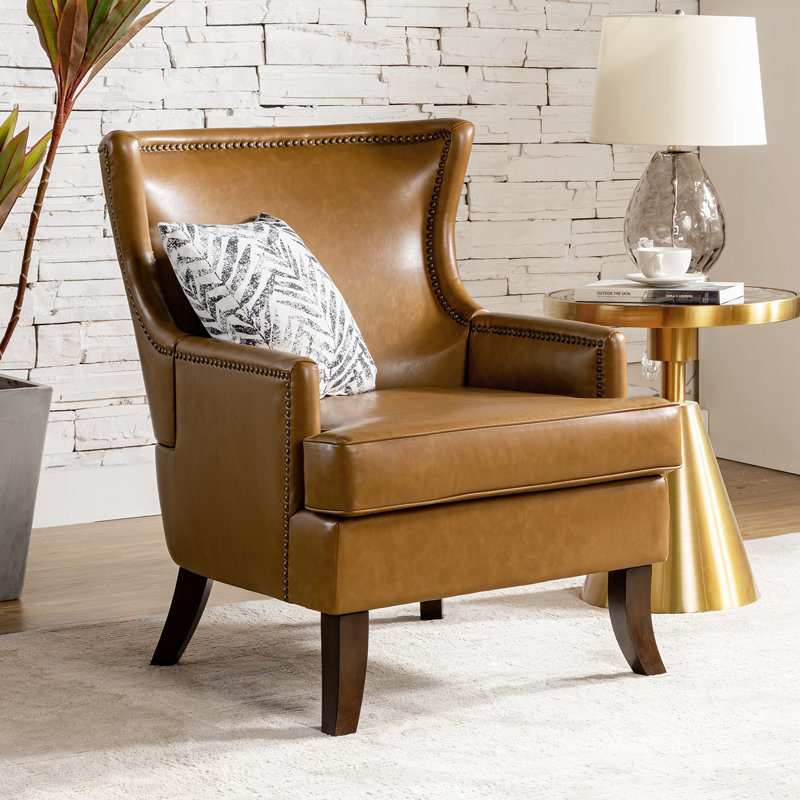 Fauteuil à oreilles en cuir Aquita, Similicuir chameau
