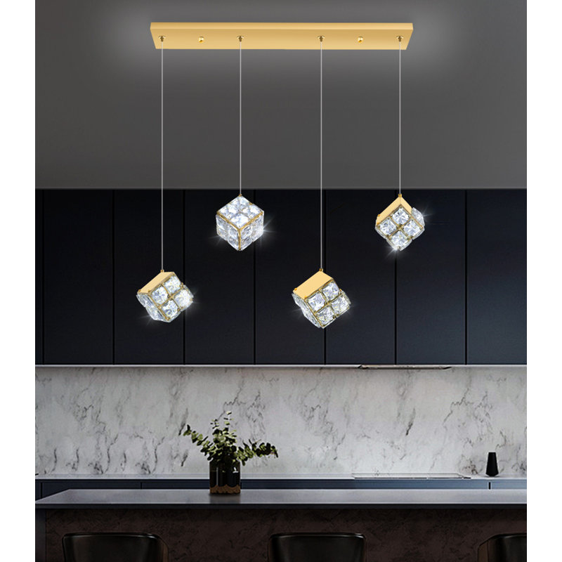 Lustre rectangulaire moderne 4 lumières à DEL, Gold