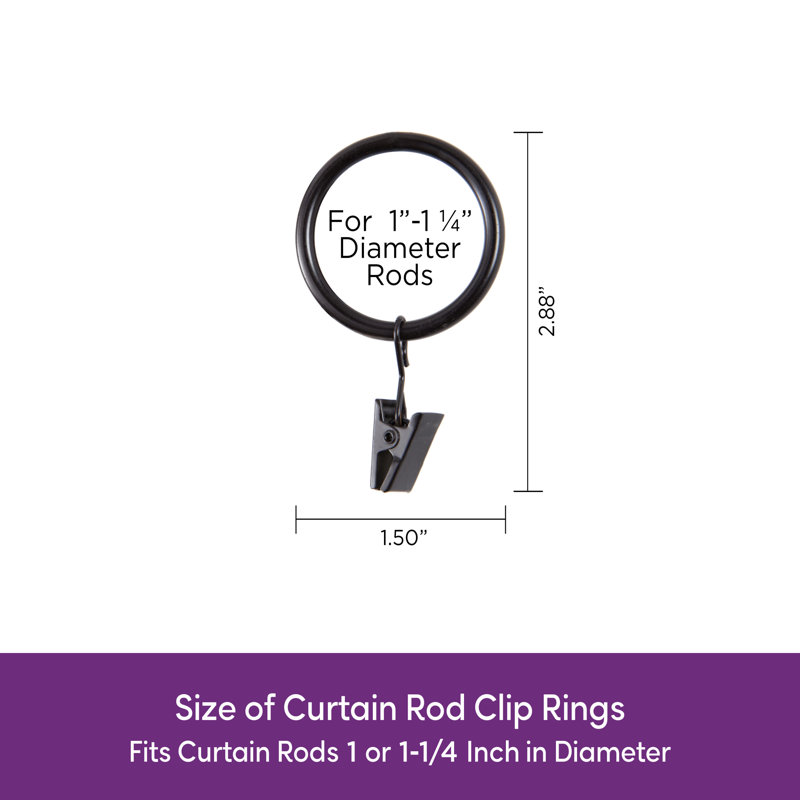 Wayfair Basics Steel Drapery Clip Rings, Black, 1.25" Diameter