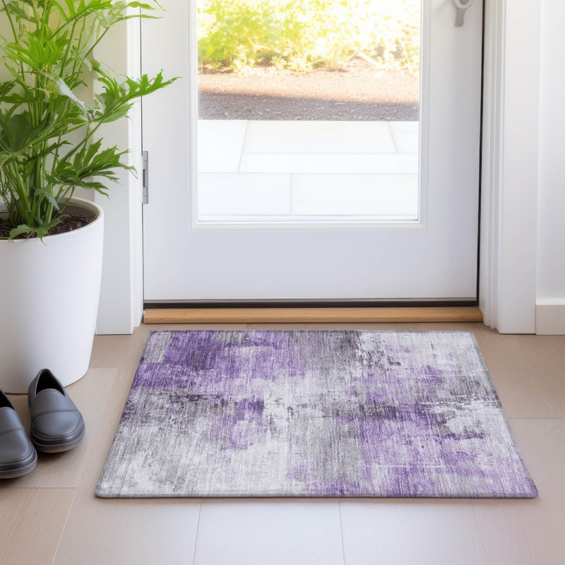 Machine Washable Indoor/Outdoor Cinead ACN1671 Purple Rug, Rectangle 1'8" x 2'6"