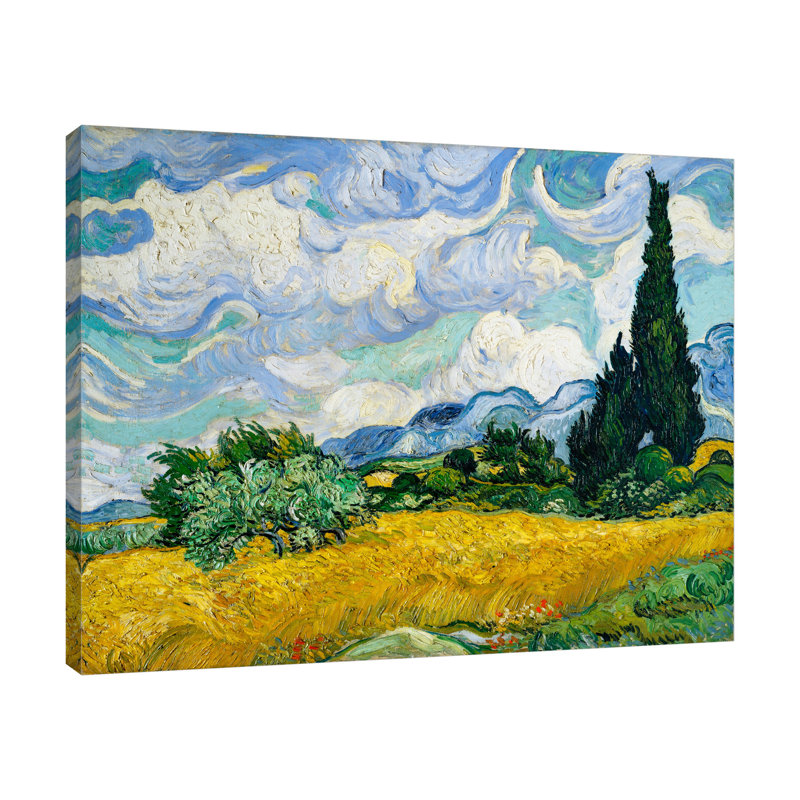 «Wheat Field with Cypresses» par Vincent Van Gogh - reproduction d'art sur toile tendue, H 20 po x l 25 po x P 1,5 po