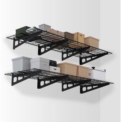 Paquet de 2 étagères murales de garage de 2 pi x 6 pi, étagères murales robustes 72 po x 24 po, capacité de charge de 800 lb (total), tablettes murales en métal convenant à un atelier, une remise, un garage, noir, 1 ensemble