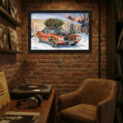 Voiture de Noël avec arbre et lumières