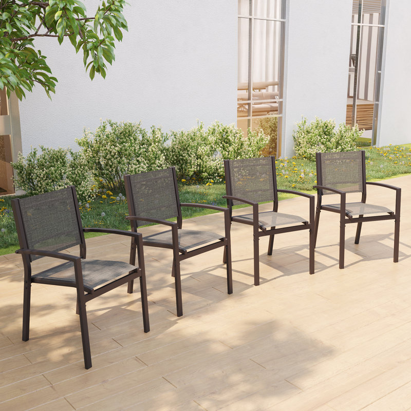 Chaise de patio d'extérieur empilable en métal 4 pièces, Gris