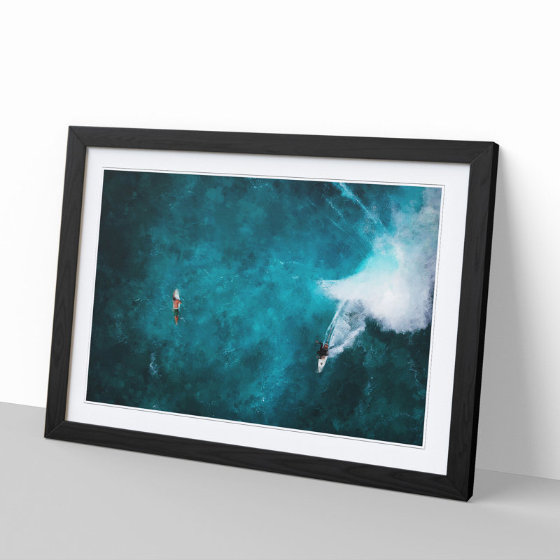 Surfers in Hawaii - Picture Frame Painting, Black Framed, 27cm H x 36cm W x 2cm D