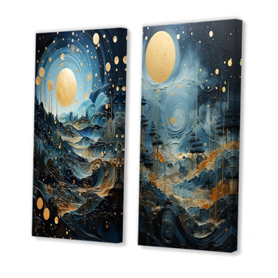 «Gold Blue Uranus Moonlight Mirage», 2 pièces