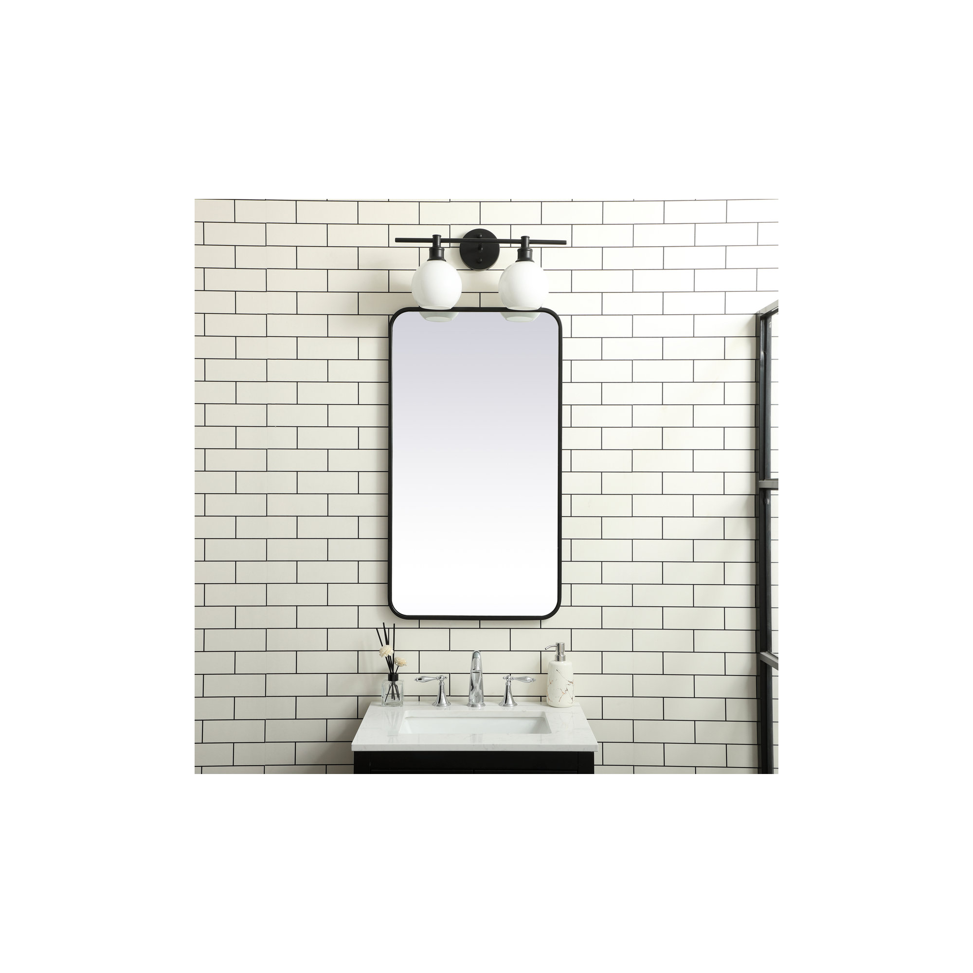 Sabine Metal Rounded Rectangle Wall Mirror, 36" x 20", Black