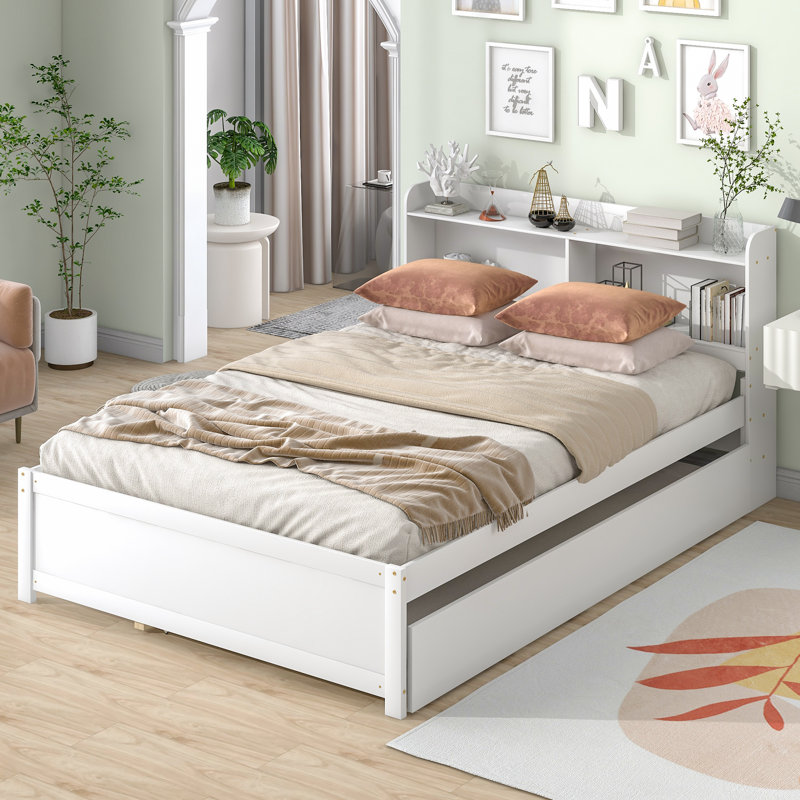Full Bed With Trundle,Bookcase,White, White, Full