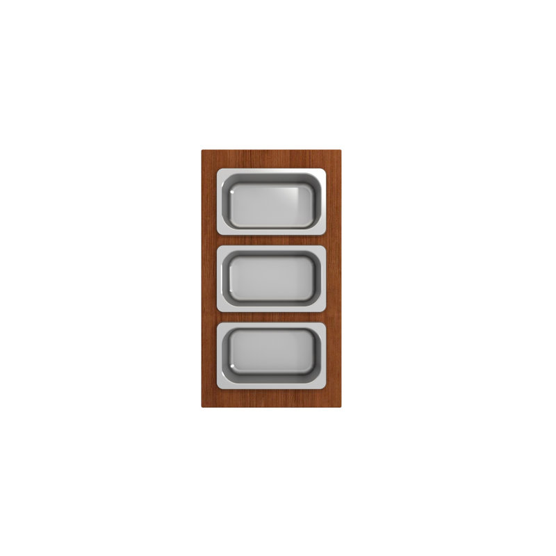 Wood Board With 3 Rectangular Stainless Steel Bowls F/1616, 1618, 1633 (Inner Ledge)